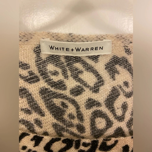 White + Warren Leopard Cashmere Poncho Cream and Black One Size - Picture 4 of 5